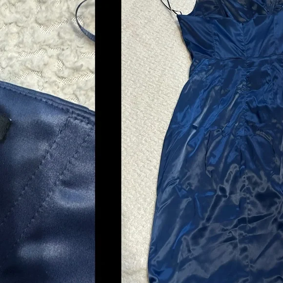 Elegant Navy Blue Strapless Dress - Picture 2 of 4